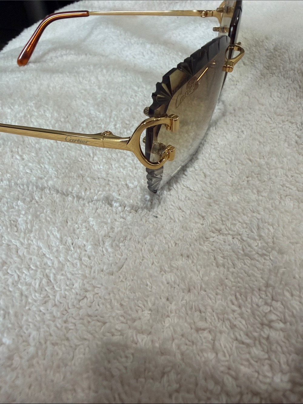 Cartier Gold Rimless Sunglasses with Brown Lenses - Picture 5 of 6